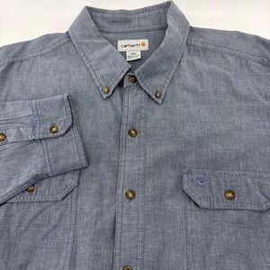 Carhartt Mens 3XL Blue Chambray Long Sleeve Button Down Work Shirt S202 499